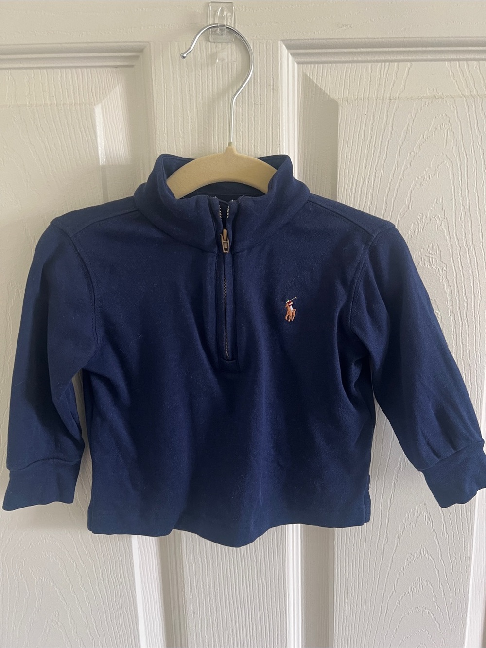 Ralph Lauren Navy Quarter-Zip Pullover with Pink Pony - Baby
